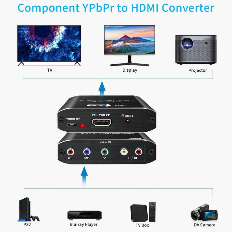 5 RCA YPbPr To HDMI Component Supports 4K RGB Video Audio Converter Adapter HDTV Monitor With Power Adapter