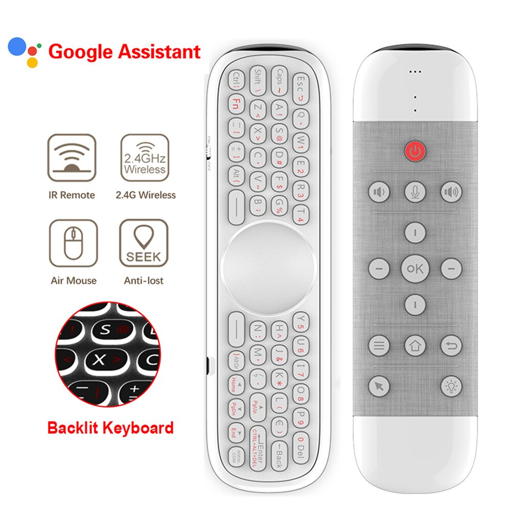 Q40 Air Mouse Voice Remote 2.4G Wireless Mini Keyboard Gyroscope Sensing IR Learning for Smart TV Box/mini PC /Projecter: White backlit