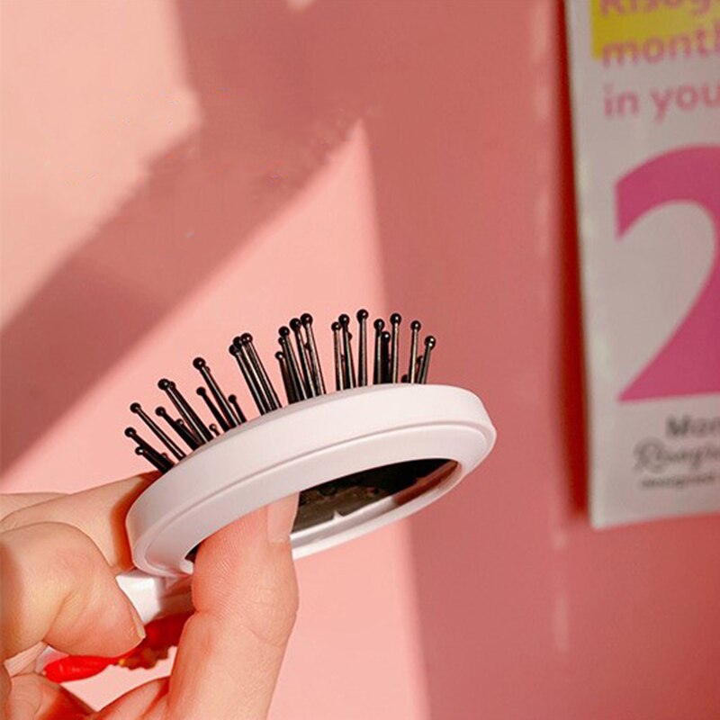 Espejo plegable con peine para chica, pequeño cepillo de pelo de viaje con bolsillo portátil, herramientas de estilismo de espejo, Mini espejo de bolsillo