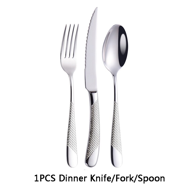 304 Stainless Steel Luxury Flatware Cutlery Set Silver Kitchen Tableware Set Dinnerware Fork Spoon Knife Western Gold Dinner Set: 3pcs Silver