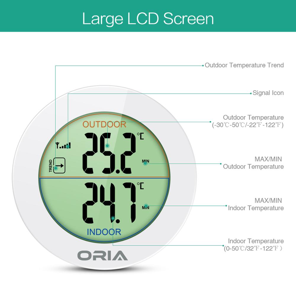 ORIA Indoor Outdoor Thermometer Digital Wireless Thermometer Temperature Remote Sensor LCD Home Office Outdoor Temperature