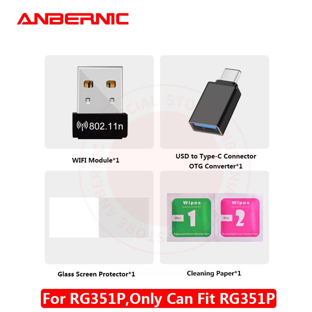 Anbernic RG351P Type-C Usb-poort/Glas Film/Wifi Module/Tas Voor RG351P Screen Protector Kits RG351V Tas RG351M