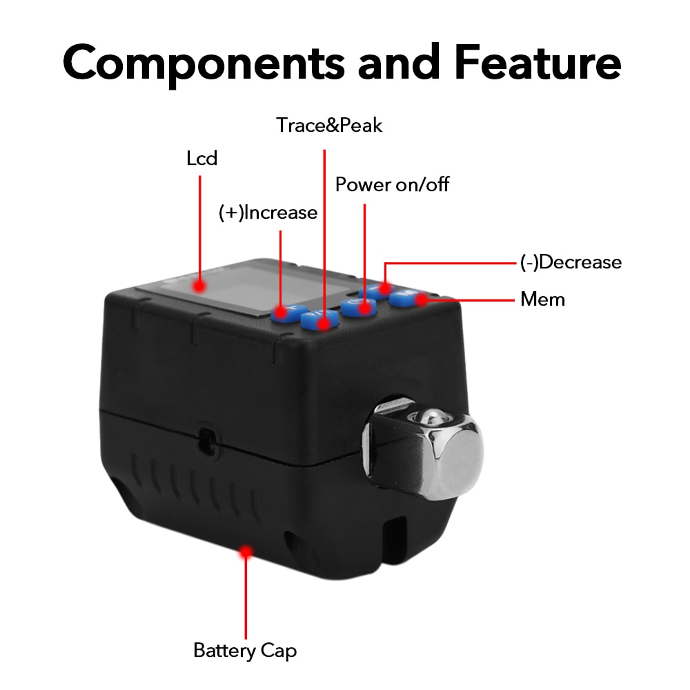 Llave Universal , torquímetro Digital electrónico de alta precisión, adaptador para medidor de torsión ajustable, pantalla grande
