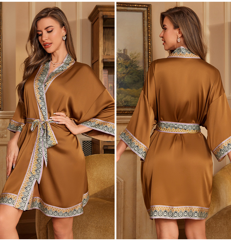 Seide Kunstseide V-Ausschnitt Kimono Kleid Kleid Frauen elegante kurze Bademantel Nachtwäsche Dame Party Salon tragen Nachthemd: Blau