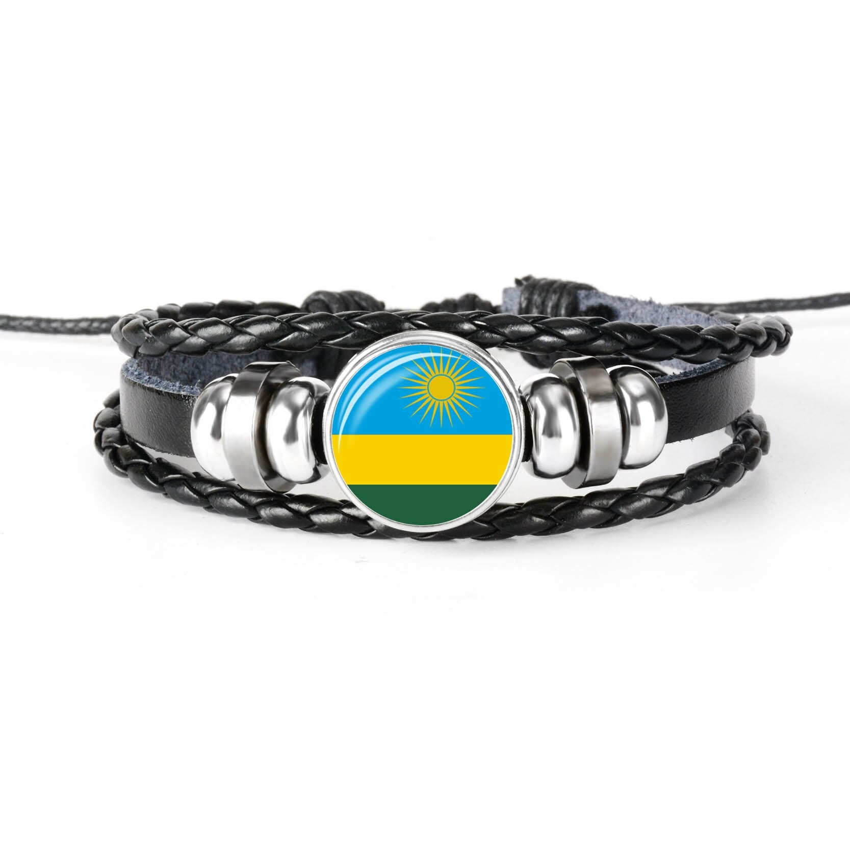 Pulsera de cuero hecha a mano para hombres y mujeres, brazalete con de la bandera de Rusia, con cabujones de cristal, de joyería,: RWANDA