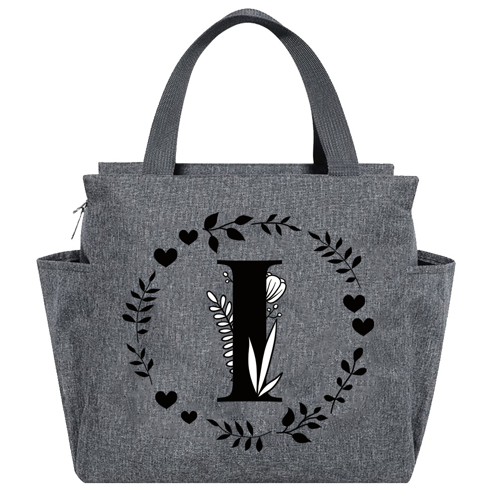 Lunch Bag Aesthetic Thermal Bag Grey Color Pocket Cute Sweet Garland Letter Series Printing Tote Food Storage Bag Convenient Kid