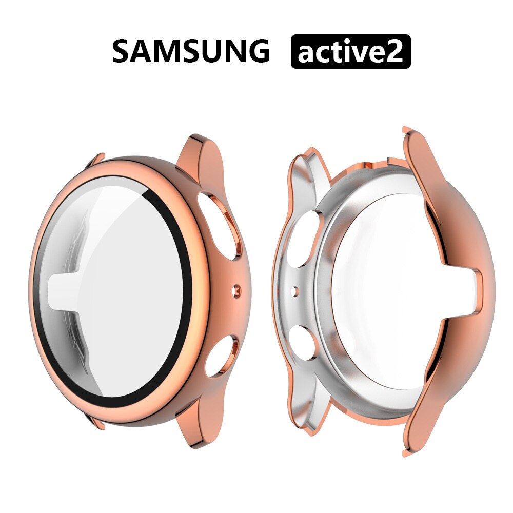 active 2 watch case for samsung galaxy watch active 2 40mm 44mm Screen Protector 9H Tempered glass Plated PC case for active2: rose gold / active 2 40mm