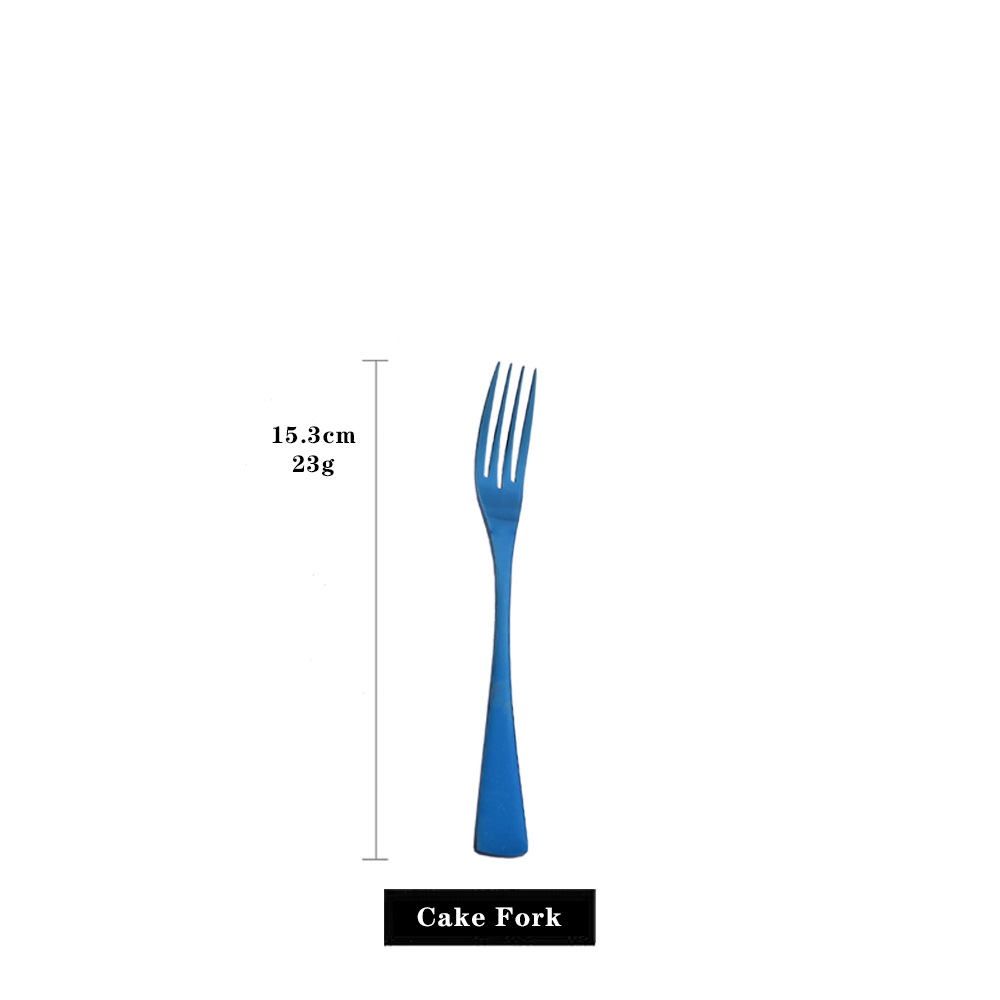 Blue Shiny Cutlery Dinnerware Set 304 Stainless Steel Flatware Steak Knife Dessert Fork Spoon Tableware Wedding Silverware Set: 1Pc Cake Fork