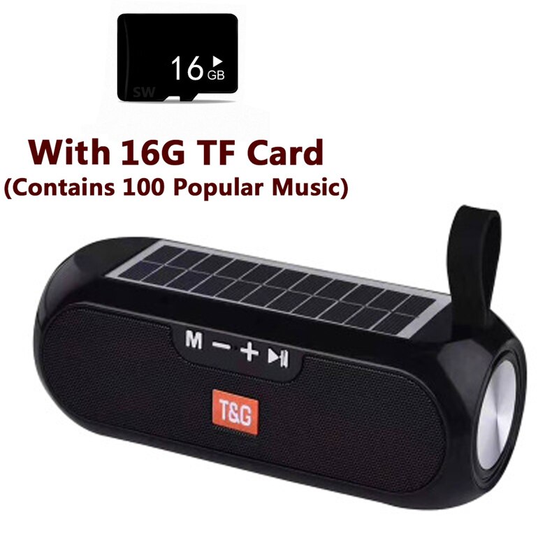 Altoparlante del Bluetooth Portatile Senza Fili Solare Accumulatori E Caricabatterie Di Riserva Boombox Colonna 3D Stereo Music Box Impermeabile USB AUX FM Radio Super Bass: Black with TF Card