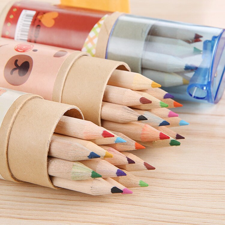 Mini lápices de colores seguros para niños y niñas, 12 colores de plomo, no tóxicos, coreano, dibujos animados creativos, sacapuntas