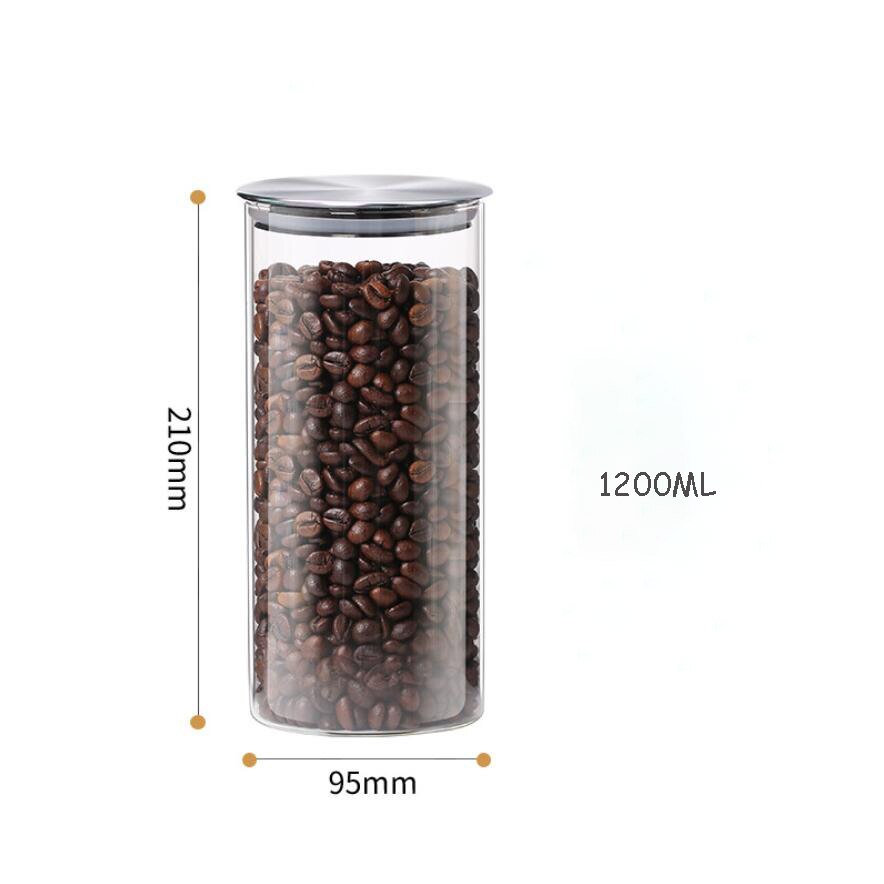 Kitchen Food Glass Storage Container Airtight Glass Food Storage Jar Heat-resistant Glass Jar Container with Stainless Steel Lid: 95x210mm