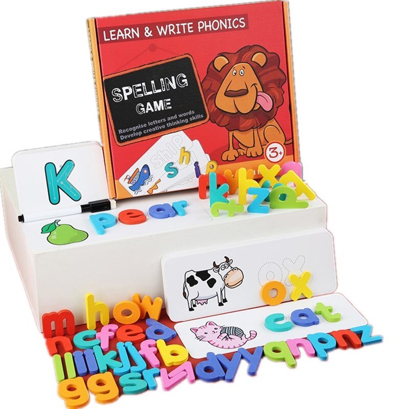 Language Learning Toys Educational Children's Alphanumeric Math Wooden Word Spelling Puzzle Game Nursery Early Education Toys: letter