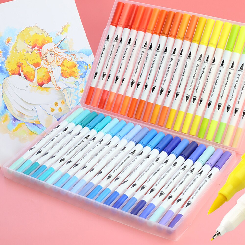 Kleurrijke Markers Tekening Pen Fine Liner Dual Tip Brush Pen Set Kleurrijke Markers Voor Tekenen En Schilderen
