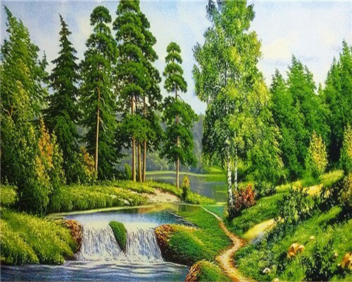 Azqsd kleuren op nummer natuur landschap acryl afbeeldingen olieverfschilderij op nummer meer schilderpakketten woondecoratie: Szyg 3013
