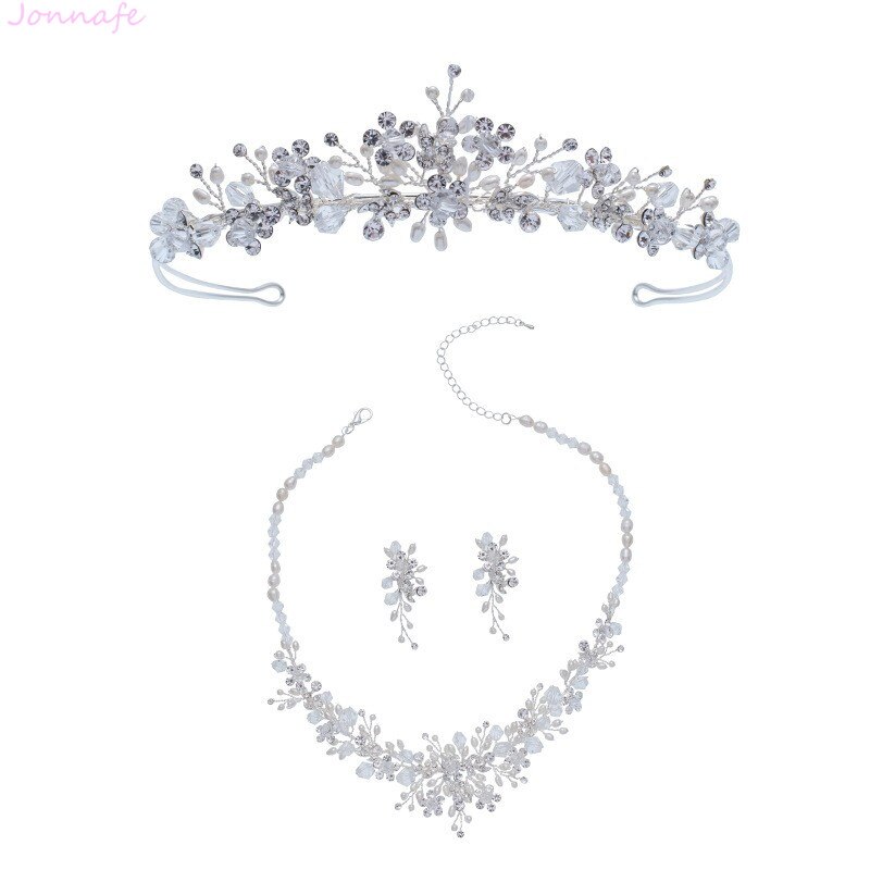 Delicate Zoetwater Parels Bruids Sieraden Set Zilveren Kleur Bloemen Bruiloft Accessoires Handgemaakte Vrouwen Prom Ketting Oorbellen Set: one set