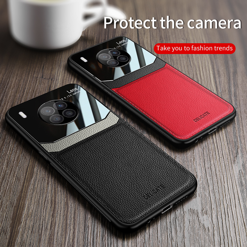 Keysion Case Voor Honor 50 Lite Pu Lederen Spiegel Gehard Glas Schokbestendig Telefoon Back Cover Voor Huawei Nova 8i