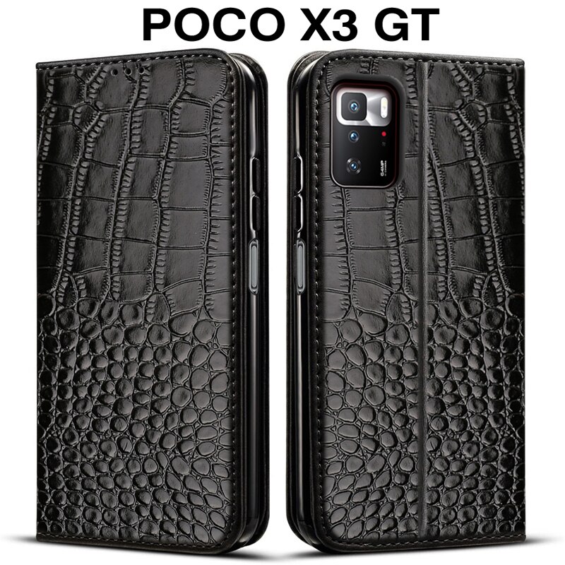 Funda de cuero para Xiaomi Poco X3 GT, carcasa de lujo para Mi X3 GT, funda de TPU suave de 6,6 pulgadas: Black