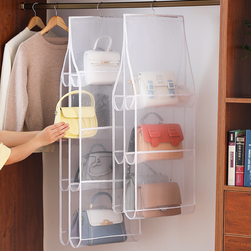 Handtaschenaufbewahrung, hängende Aufbewahrungstasche für Kleiderschrank, Schrank, Tür, Wand, transparent, staubdicht, mehrschichtig, faltbare Tasche, Organizer mit Aufhänger