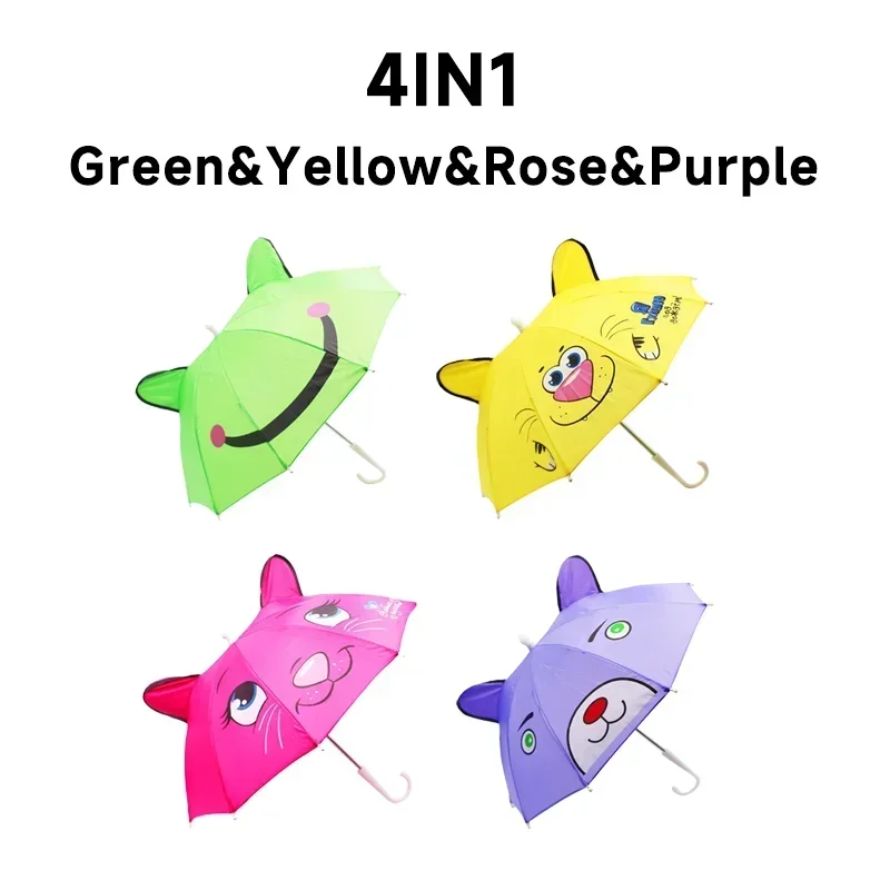 Paraguas de dibujos animados para niños de 1 a 3 años, paraguas de animación con mango largo, modelado de orejas 3D, paraguas para niños y niñas: Verde claro