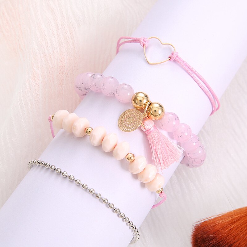 4 Pçs/set Bohemian Weave Coração Amor Dream Catcher Contas Cadeia de Borla Multicamadas Couro Pulseira Set Mulheres Presente Jóias Da Moda
