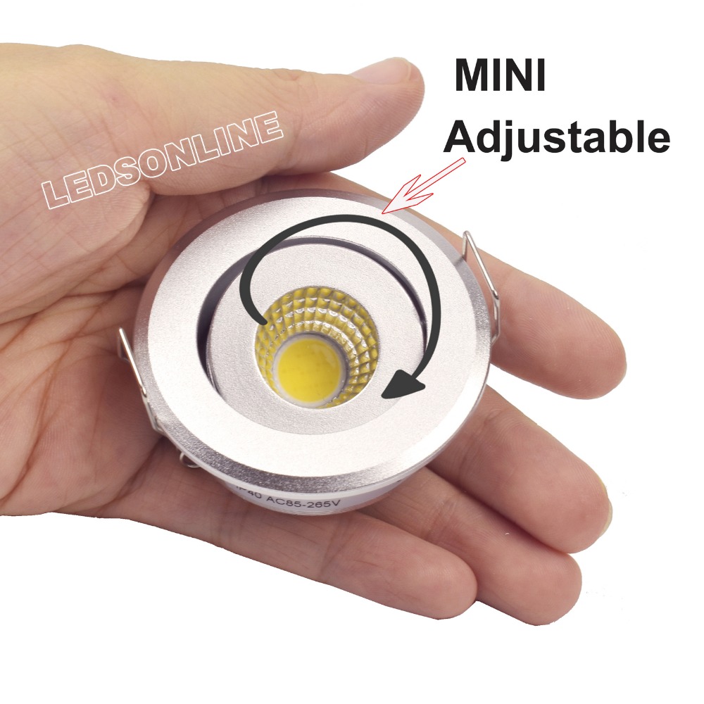 Mini COB LED Spot - 12V 3W - 40-45mm Utkutt - Aluminium Kropp - Montre & Skap Belysning