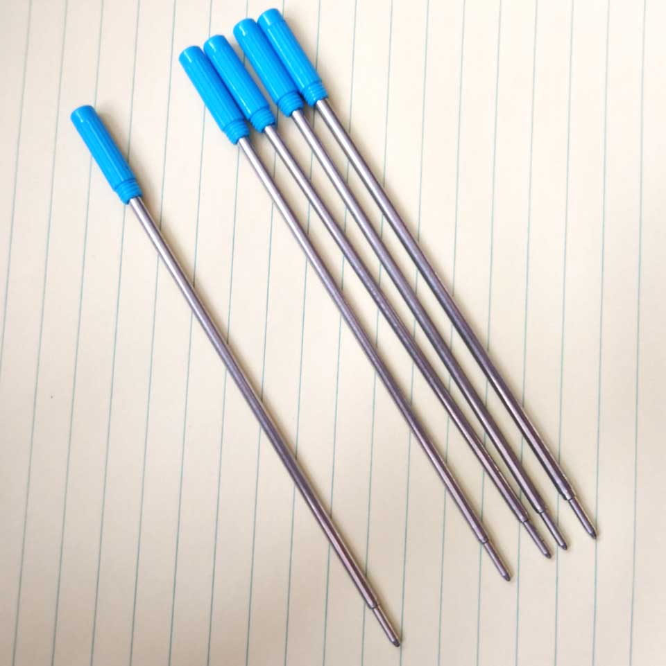Infällbar kulspetspenna refill 0.7mm blå svart bläck rulle kulspetspenna refill för att skriva kontor skolmaterial 5 st/lot