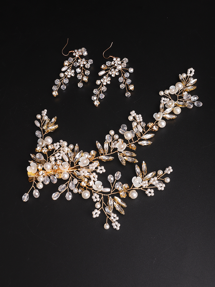 Women Headband Pearl Crystal Flower Headwear Hair Band Bride Tiara Crown Wedding