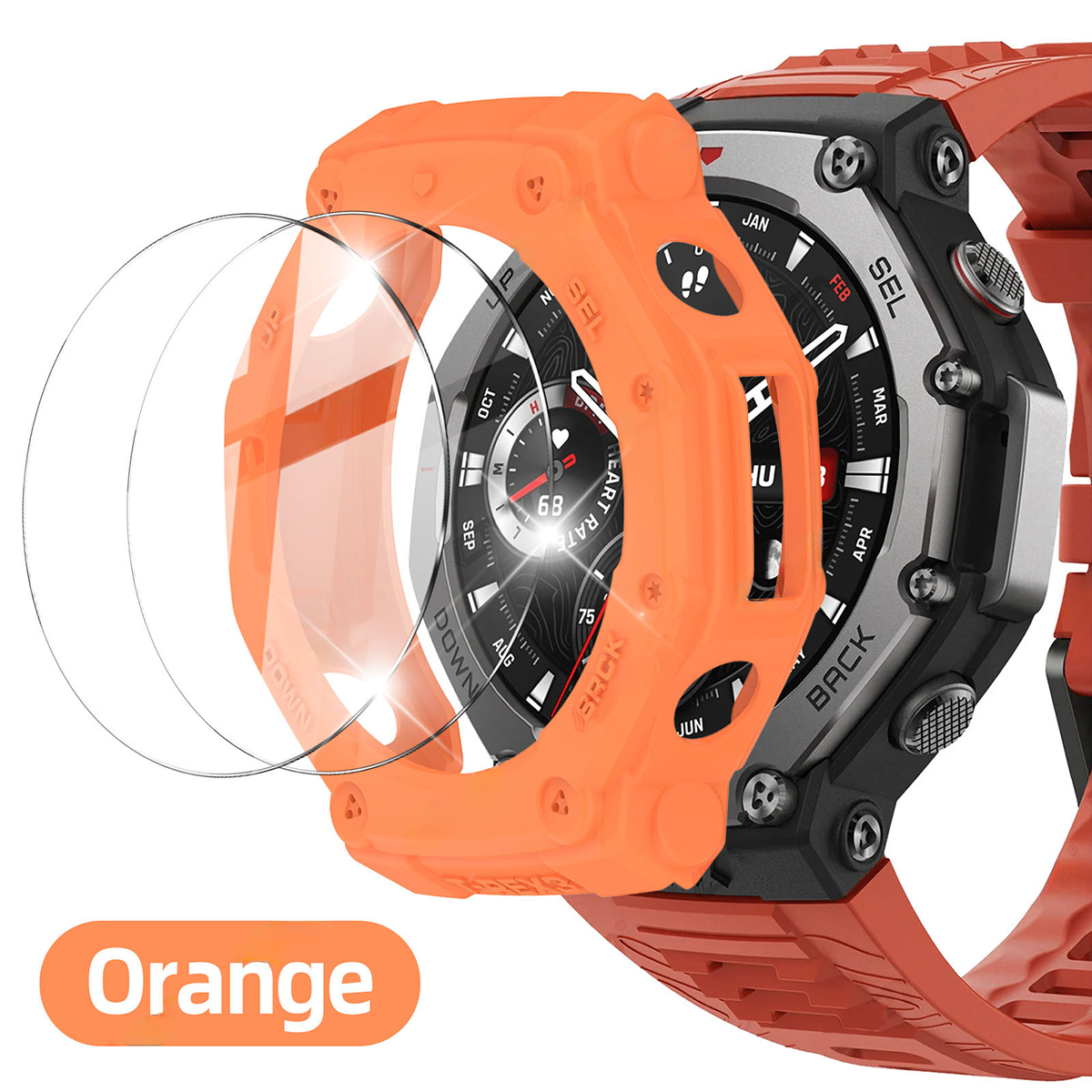Vidrio + funda para Amazfit t-rex 3 Protector de pantalla antiarañazos película de vidrio templado + parachoques cubierta protectora de silicona Accesorios: Azul oscuro