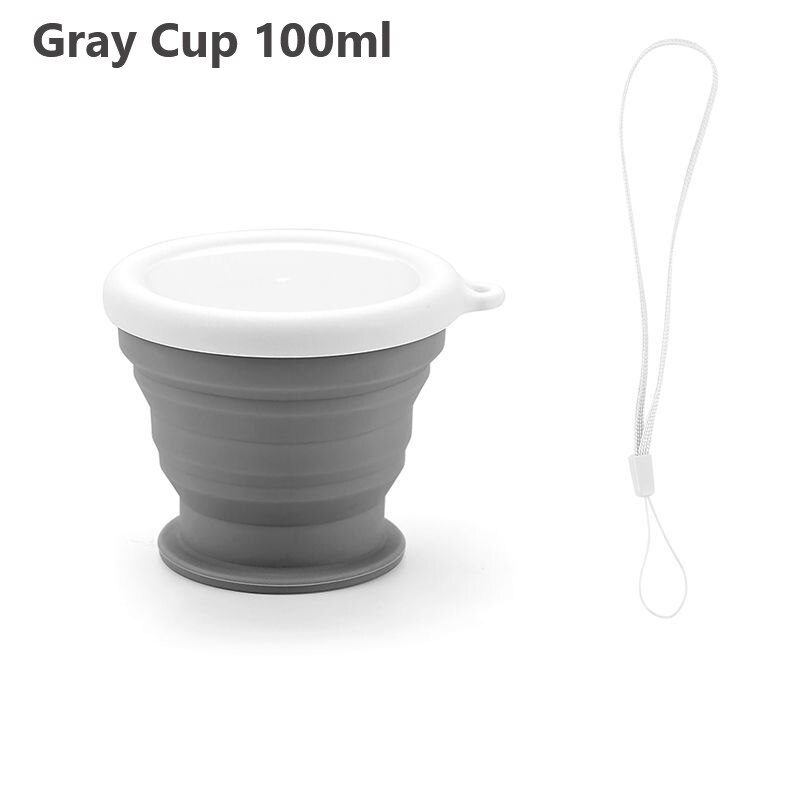 Collapsible Coffee Cup with Lids Reusable Camping Tea Cup for Portable Foldable Hiking Traveling Office Eco-friendly Sustainable: Gray Cup 100ml