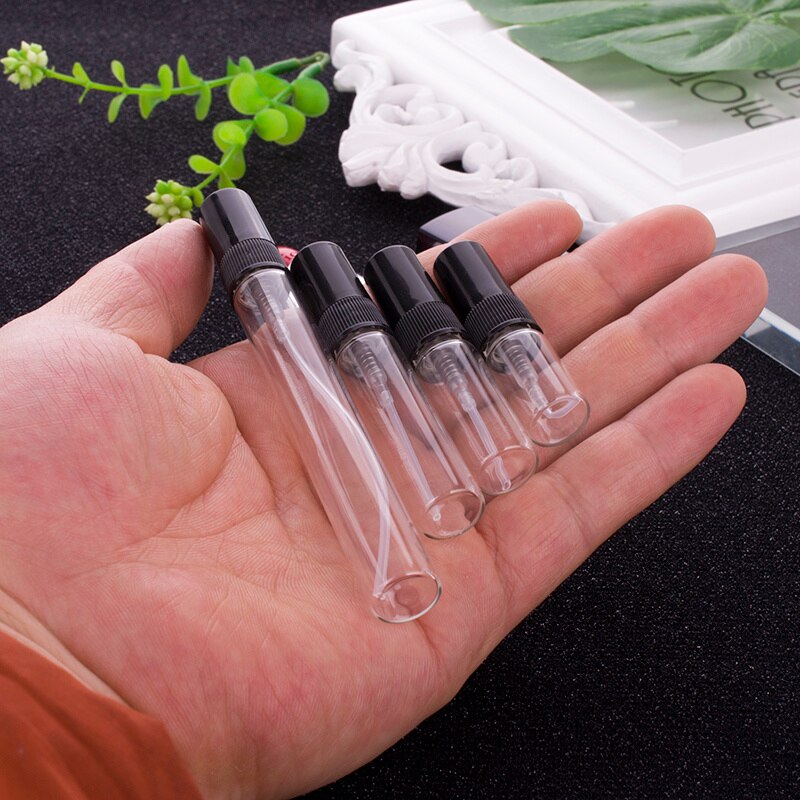 5pcs 2ML 3ML 5ML 10ML Clear Black Glass Spray Bottle Black Perfume Atomizer Cosmetics Sample Test Tube Bottle Thin Glass Vials