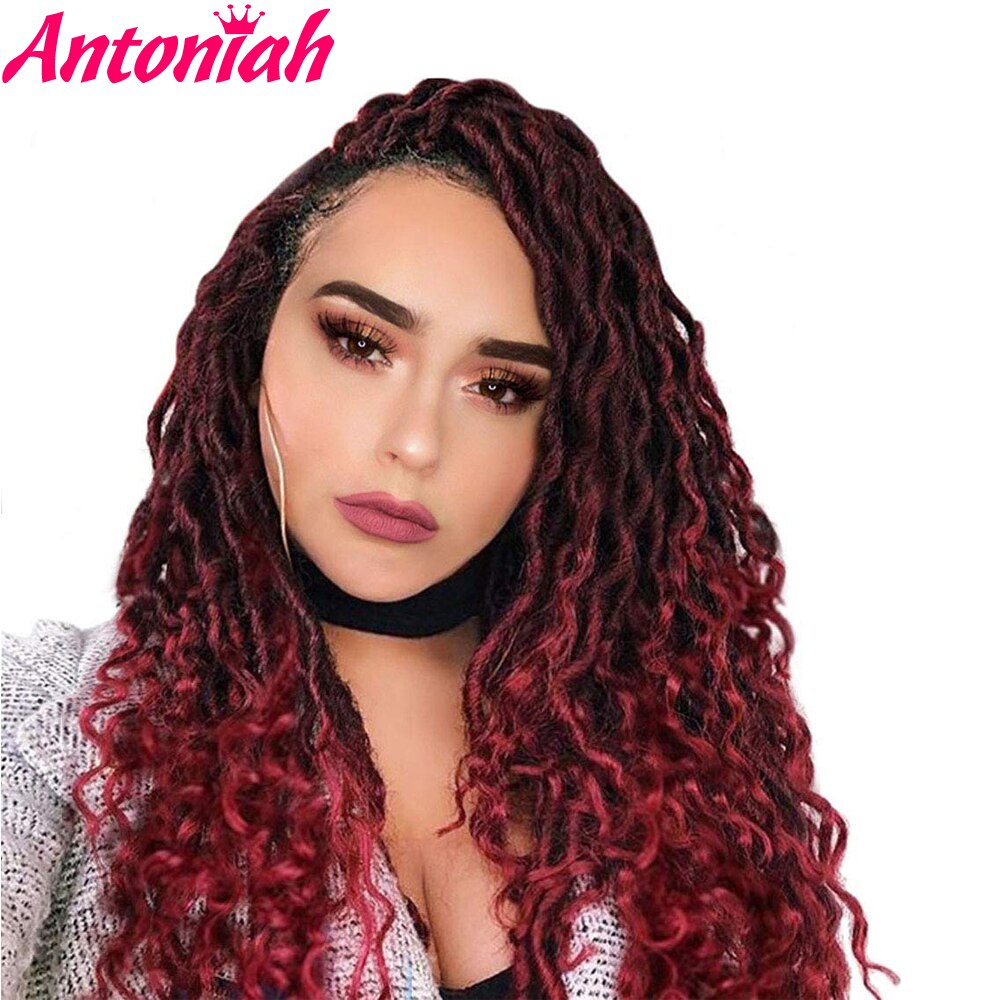 ANTONIAH Bohemian Faux Locs Curly Crochet Braid 24 Strands Ombre Braiding Extensions Synthetic Crochet Hair for Black Women