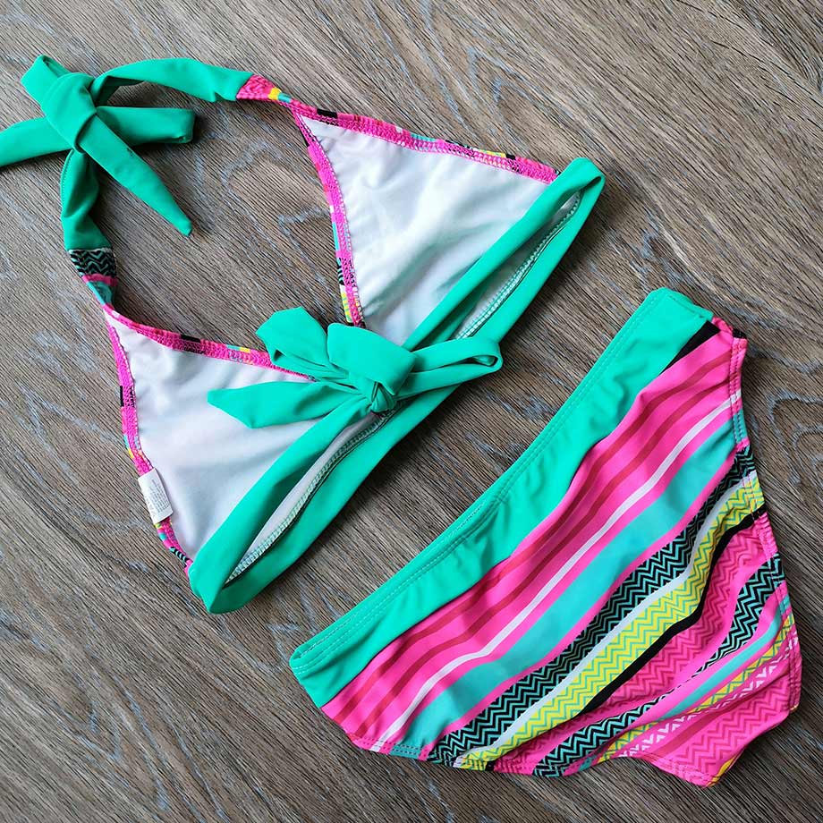 6-16 Years Striped Teenager Girl Bikini Set Two Piece Children Swimwear ...