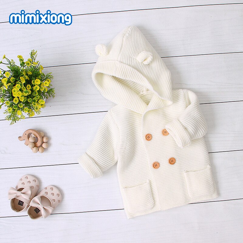 Baby Kinderen Kapmantel Trui Peuter Jongen Meisje Winter Kleding Dikke Jas Mode Windjack Kids Solid Wol Jas: WHITE / 18m