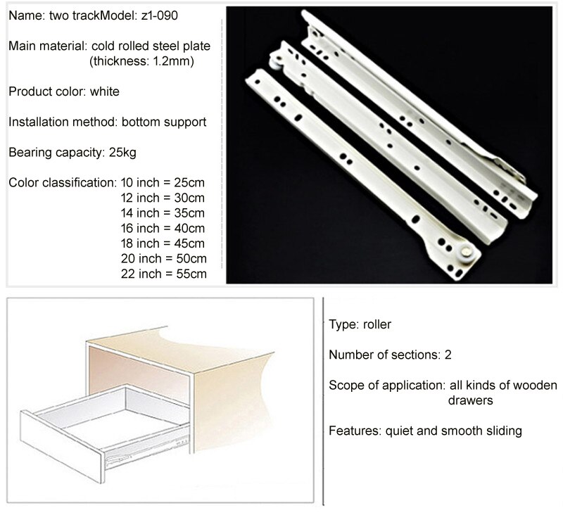 Drawer track roller two section slide track computer desk drawer two section guide rail office table pulley slide