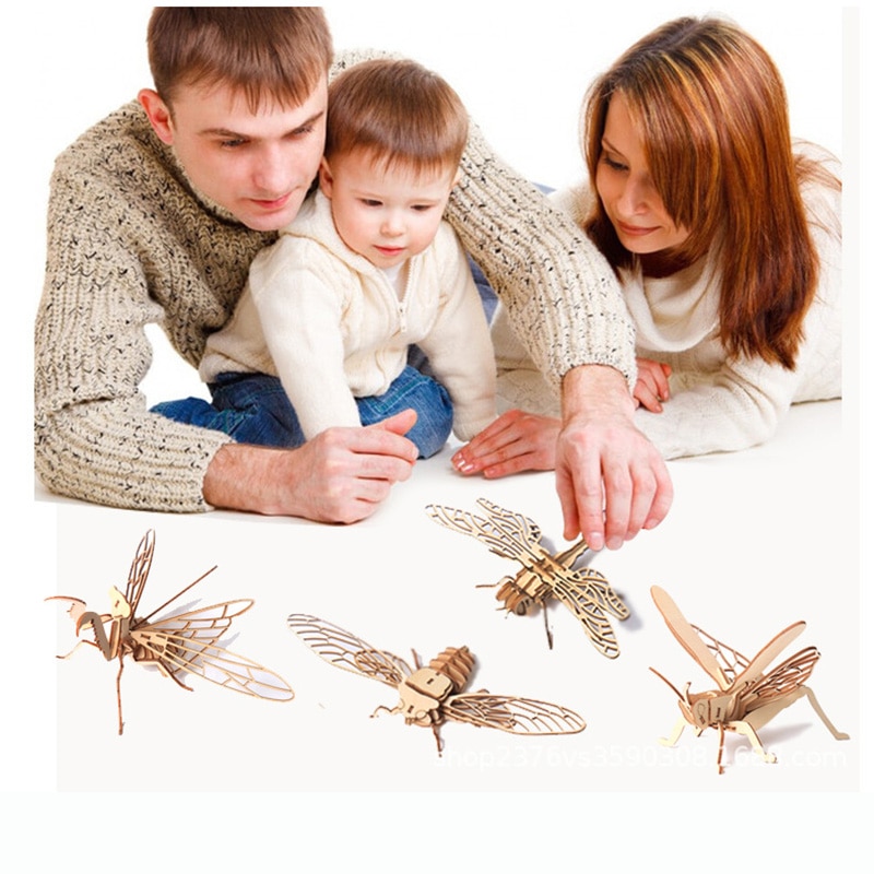 Puzzle en bois insecte 3D Puzzle bricolage Puzzle Animal à la main éducatif assemblée jouet pour les enfants
