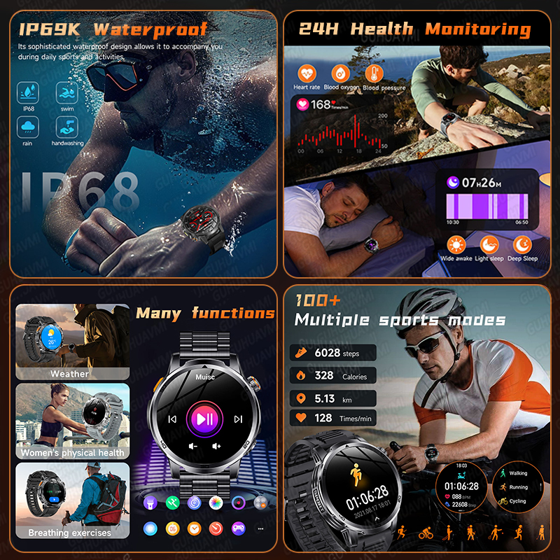 2026nuovo T-REX3 Astuto Della Vigilanza fitness Orologio 1000mAh Batteria di Grandi Dimensioni 10ATM Torcia Elettrica Impermeabile BT Chiamata di fitness Uomini sport Smartwatch