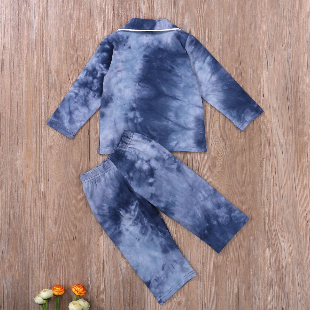 Herfst 2 Stuks Set Baby Jongens Trendy Rainbow Tie Dye Print Revers Hals Lange Mouw T-shirt + Broek Geel/Blauw Homewear