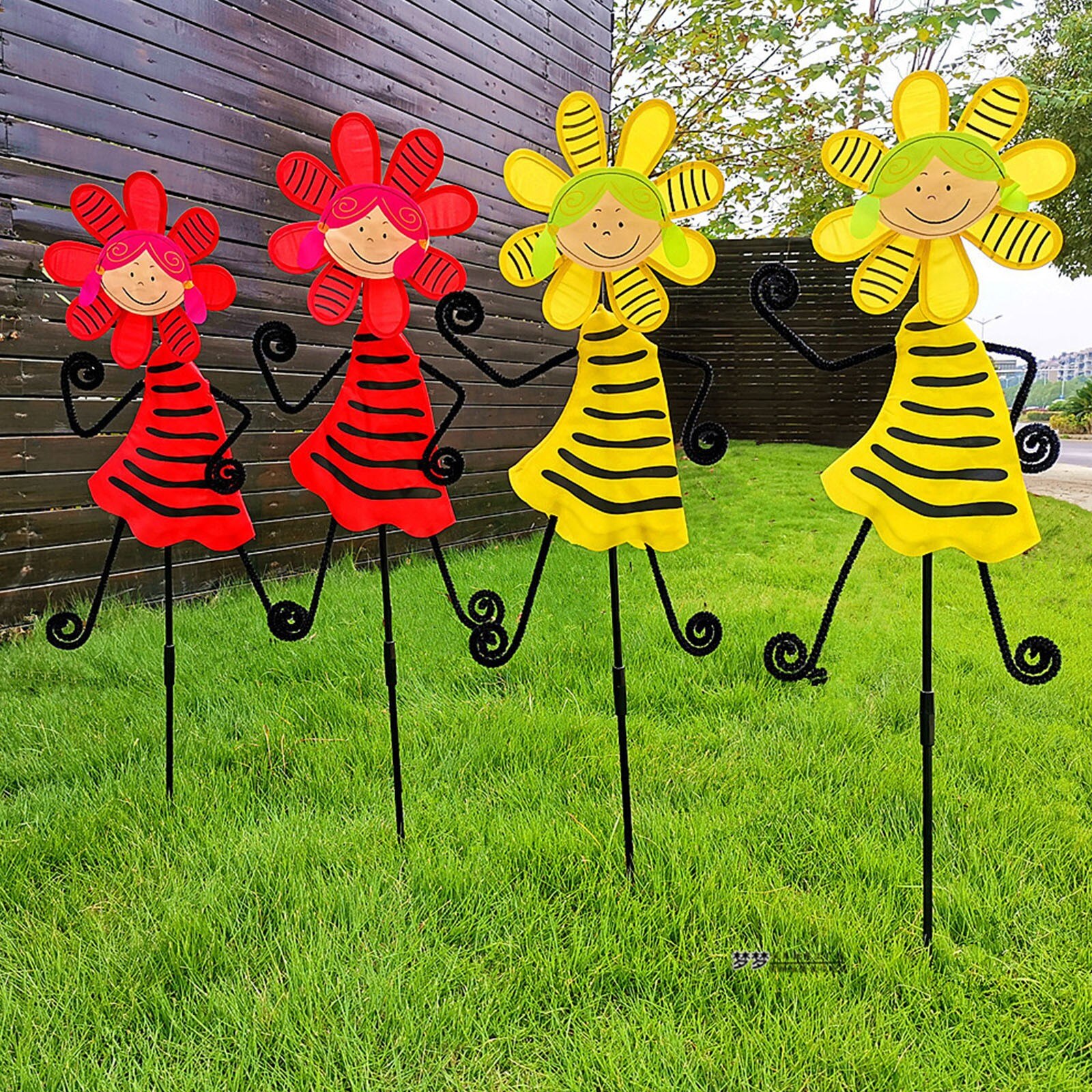 Dancing Girl Windmill Sunflower Bee Ladybug Garden Decoration Outdoor Stakes Home Yard Garden Decor Windmill ogrod, gardening
