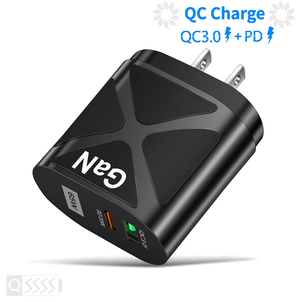 65W USB GaN Charger Type C PD Fast Charging for iPhone 13 12 Pro iPad Mobile Phone Quick Charger QC 3.0 4.0 Wall Adapter Plug: Black US