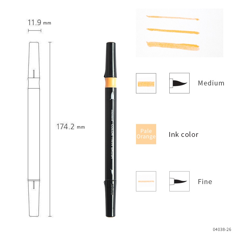 Monami Color Twin Brush Pen, Watercolor Art Home DIY Marker for Drawing Painting Doodle Calligraphy Liner School F554: 17 Pale Orange
