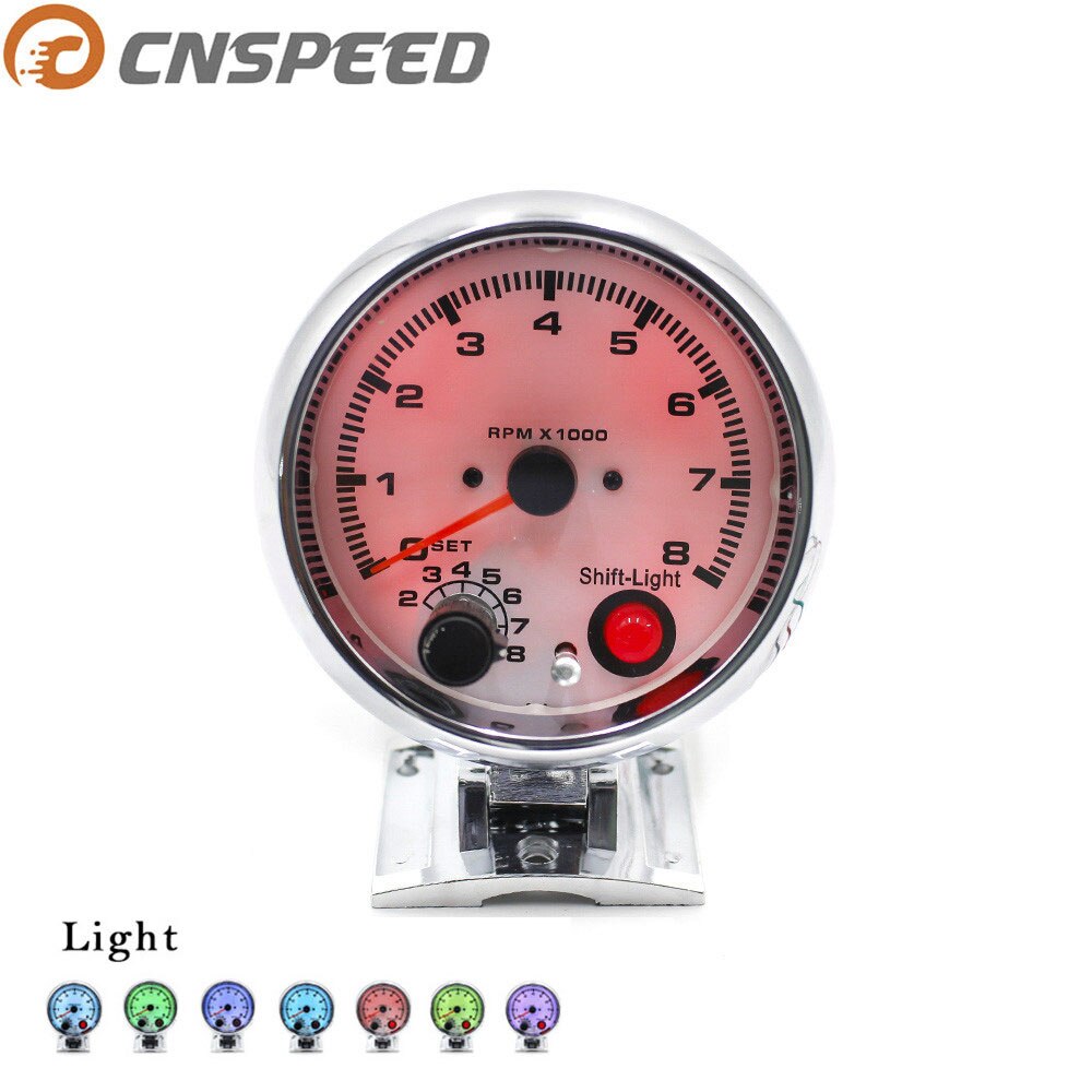 CNSPEED 7 Led Kleuren 80mm Auto 0 ~ 8000 RPM Tachometer Gauge Met Shift Light RPM Meter RPM gauge YC100141-CN