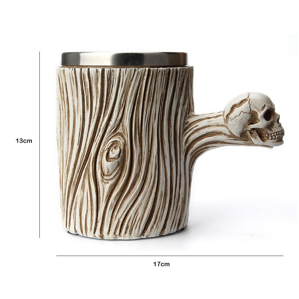 Viking Wood style Beer Mug Double Wall Insulated Beer Cup Wine Tumbler Tea Milk Coffee Cup Bar Drinking Christmas: D