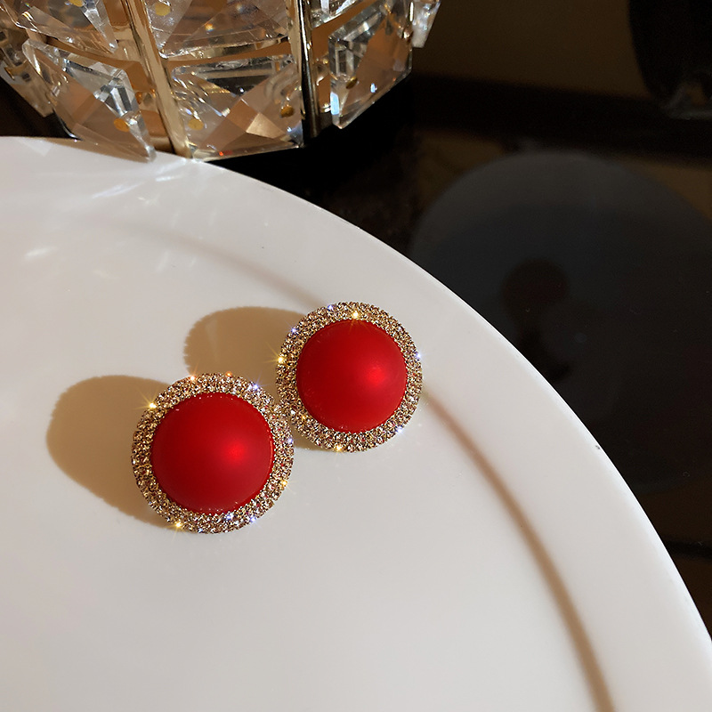 Pendientes de cristal con forma de bola para mujer y niña, aretes pequeños con forma de corazón y Bola de Color rojo geométrico, Circonia cúbica, zirconia, circonita, zirconita, , boda