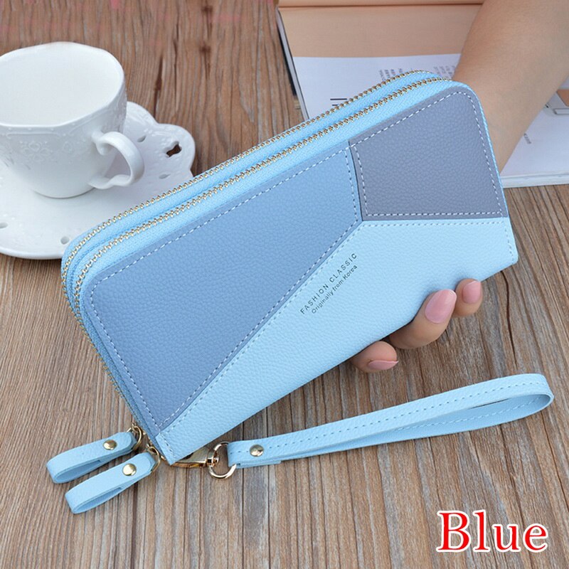 Trendy Women Wallets Long Zipper Wallet Female Student Korean Version Stitching Contrast Patchwork Wild Coin Purse Holder: color 1
