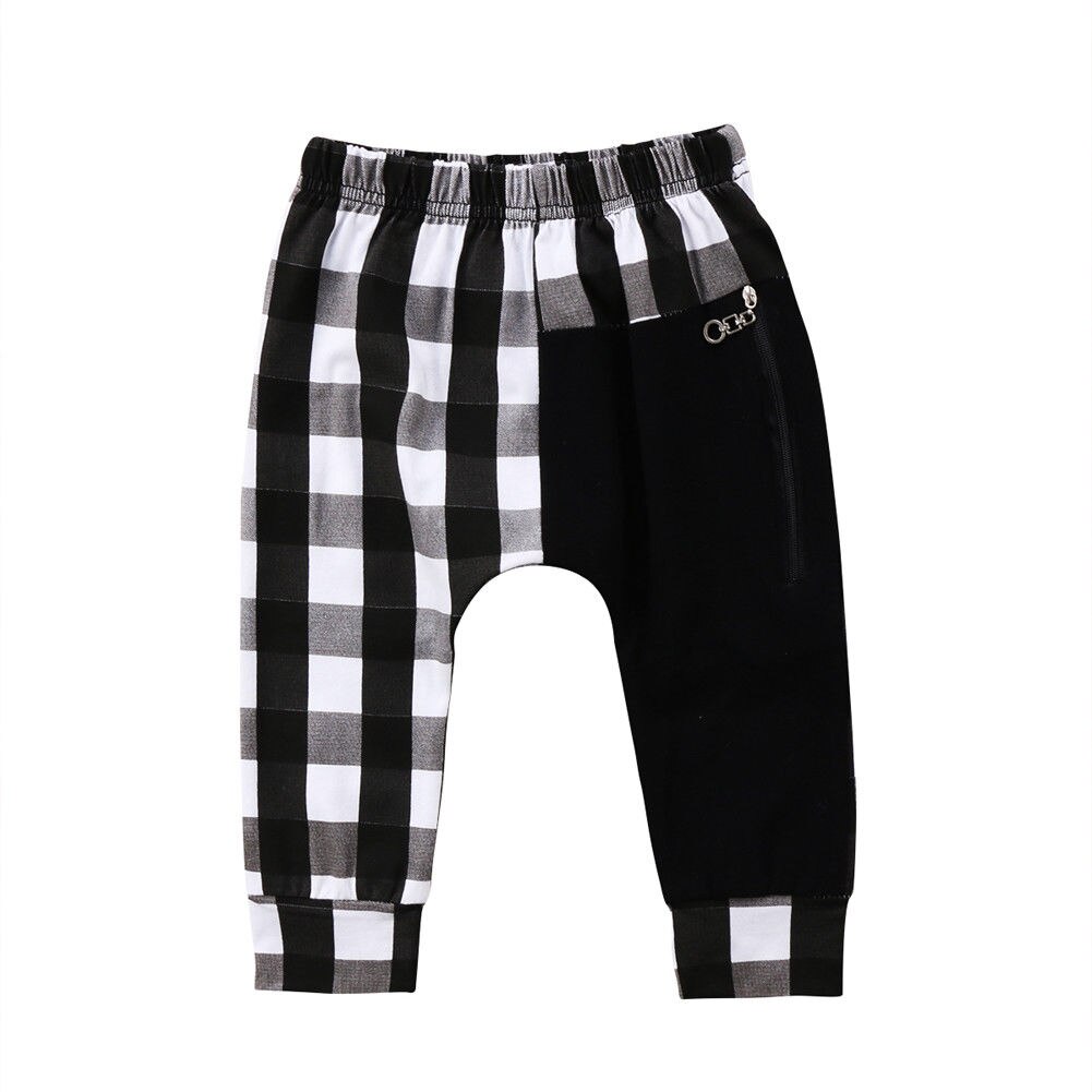 Spring Autumn 1-6 Year Children Baby Boy Pants Toddler Kids Boys Casual Harem Pants Plaid Bottom Trousers: Black / 5T