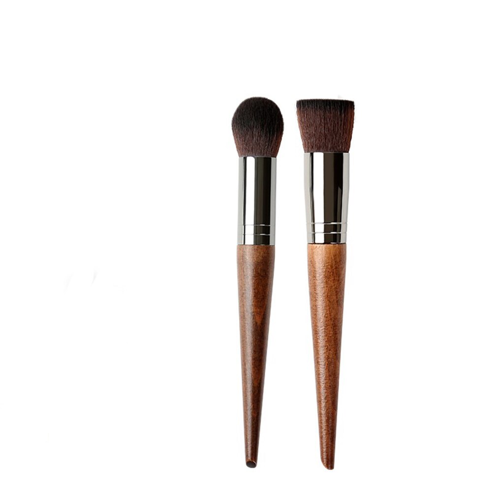 Vintage houten make-up kwastenset met platte kop, vloeibare foundation, magische kwast, mengstapel, geschikt voor schoonheidsproducten: Default Title