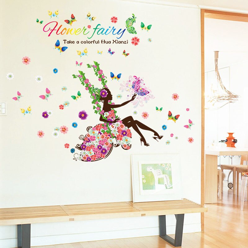 Flower Swing Fairy Girl Wall Stickers DIY Dancer Mural Dormitory Decals for Home Decoration Kids Rooms Butterfly Bedroom Nursery: PC9004-3