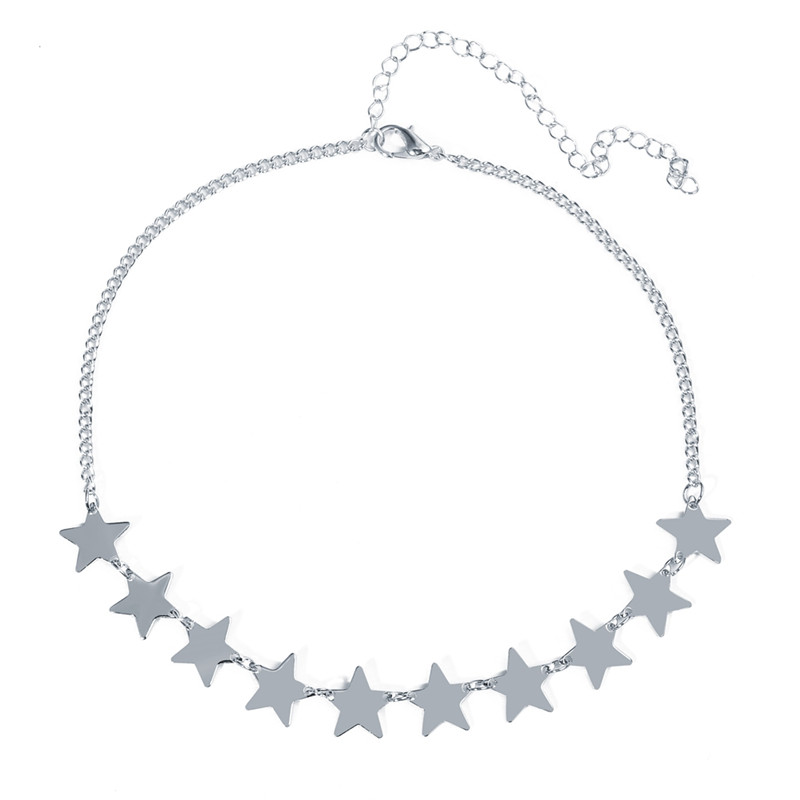 17KM Simple Plain Star Choker Necklace for Women Gold Sliver Chain Necklaces Collares Statement Jewelry: CS5130302