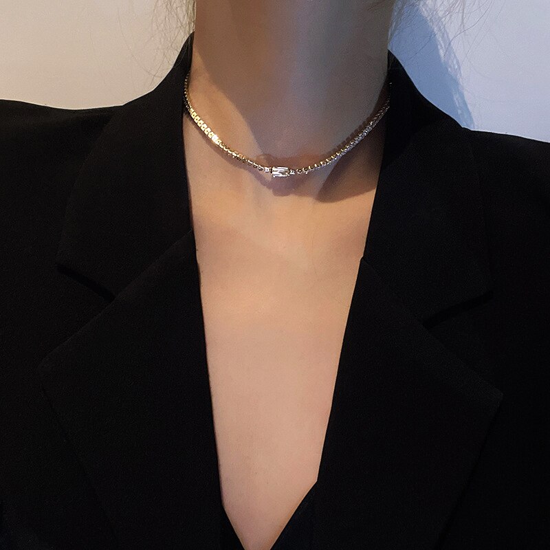 Trendy Exquisite 14K Real Gold Plated Geometrische Vierkante Zirkoon Ketting Voor Vrouwen Meisje Sieraden Aaa Zirkoon