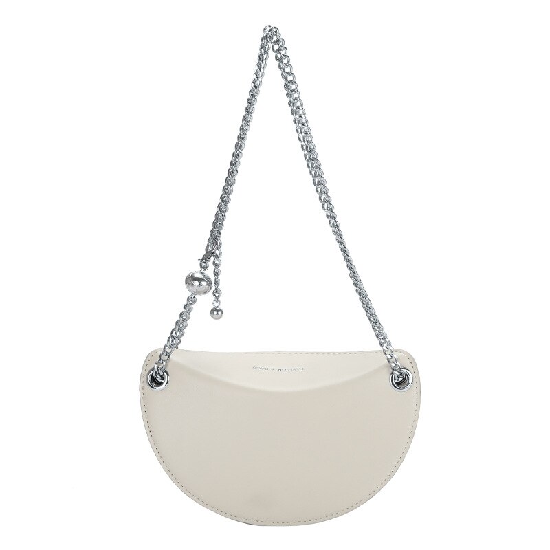 Persoonlijkheid Halve Cirkel Mode Keten Vrouwen Tas Een Schoudertas Trend Messenger Bag: White